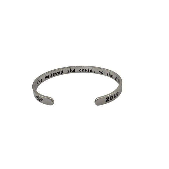Graduation 2019 Quote Engraved Stainless Steel Silver Cuff Bracelet Unisex - Picture 1 of 6